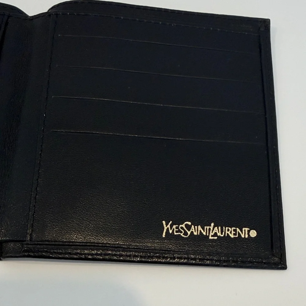 Vintage Yves Saint Laurent Midnight Black Leather Bifold Wallet Aniline Cowhide